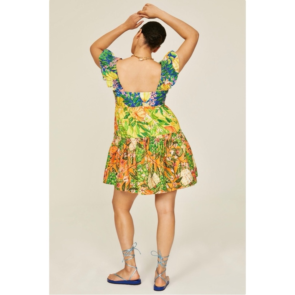FARM Rio Caipirinha Green Yellow Vibrant Print Tiered Sleeveless Mini Dress - XL - Picture 3 of 14
